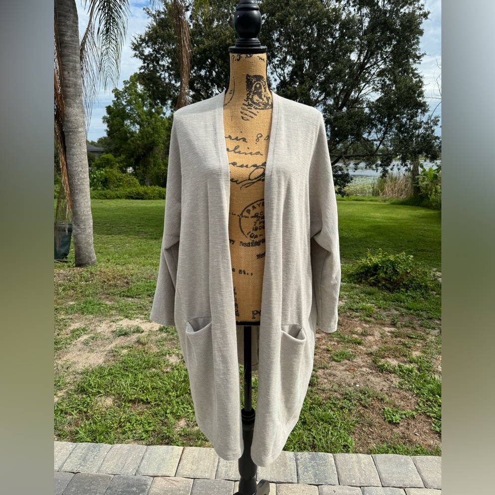Anthropologie DONNI. Ribbed Oversized Open Cardigan Sweater Coat Duster Sandwash